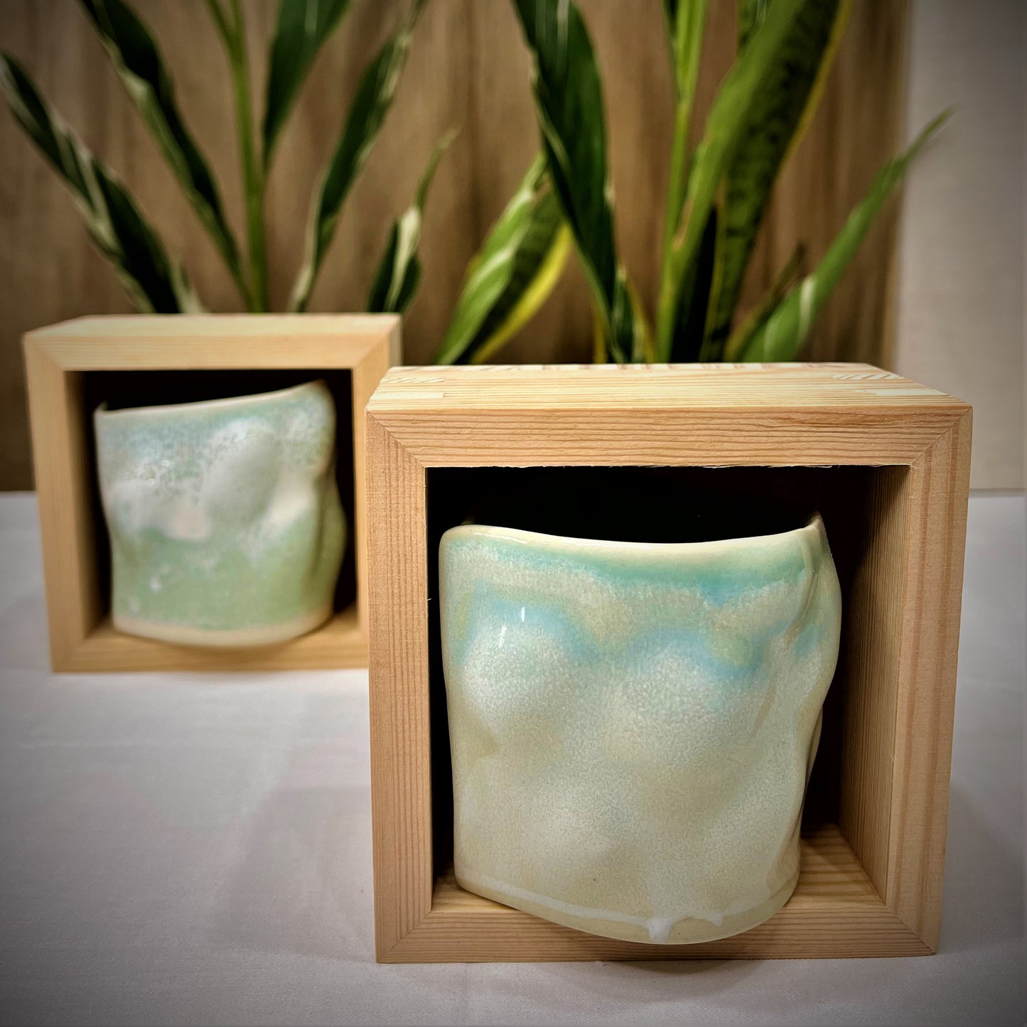 Flow Sake Cups (a pair, with wooden boxes)