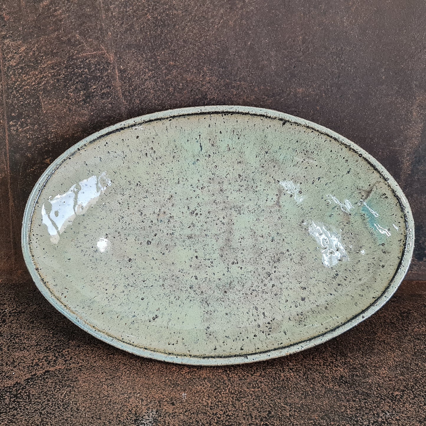 "Hint of Green" Oval Bowl