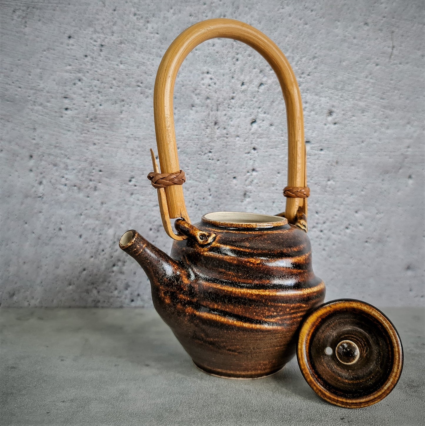 Tenmoku Series: Tea Pot II with Cane Handle